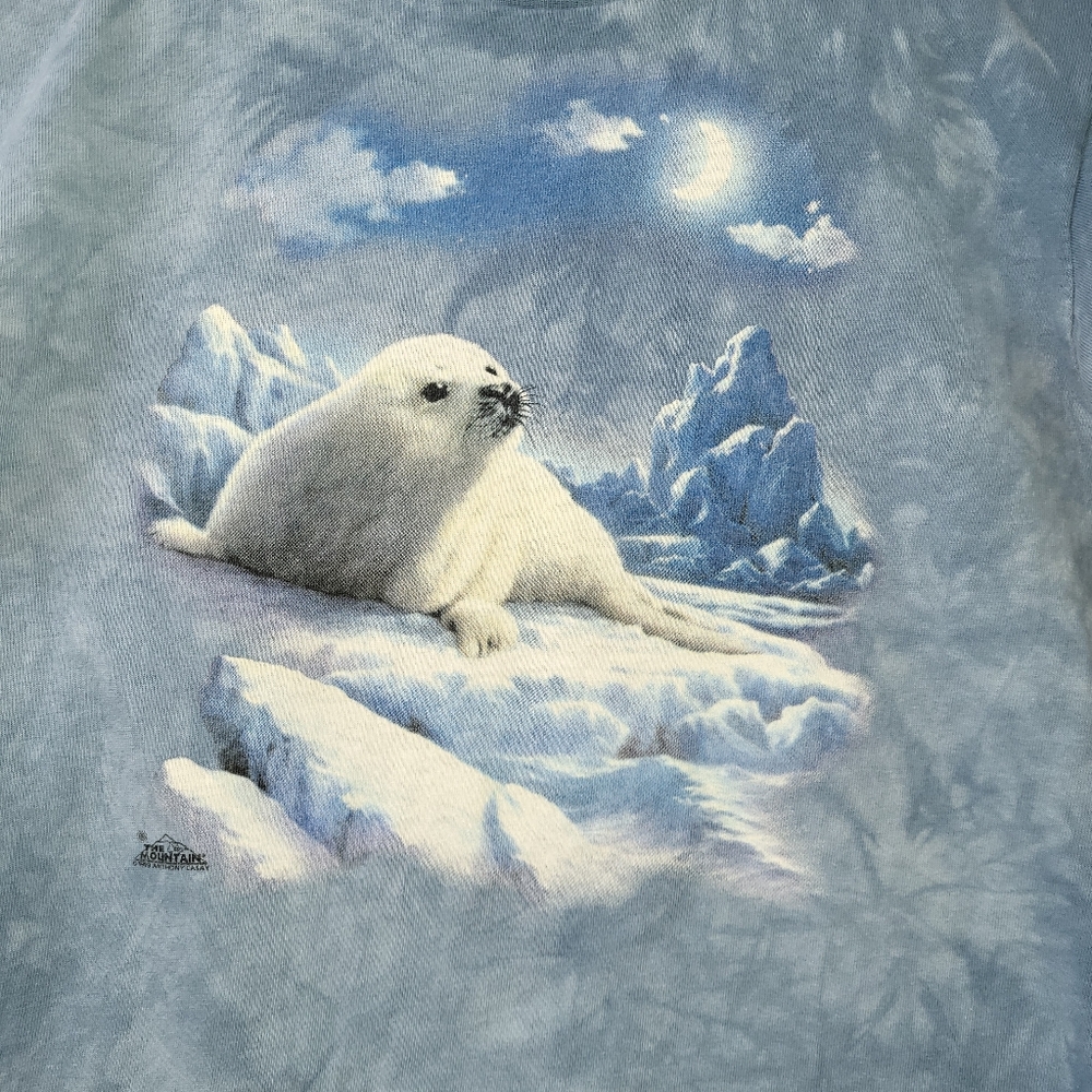 The Mountain Baby Seal T-shirt Kids‎ Size Large Blue Tie Dye Vintage 1999 - Picture 4 of 5